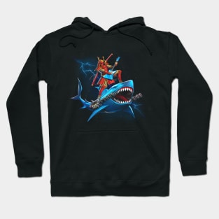 Epic Samurai Surfing on a Shark in Space Playing Guitar Hoodie